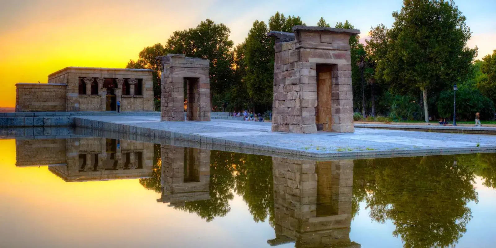 Temple of Debod beside its reflecting pool